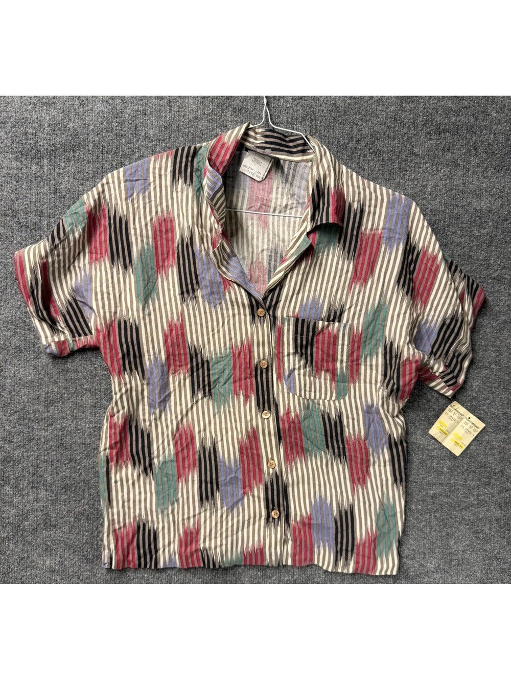 Vintage 80s Panther Ikat Rayon Shirt Womens 9/10 NWT See Pics Short Sleeves 👀